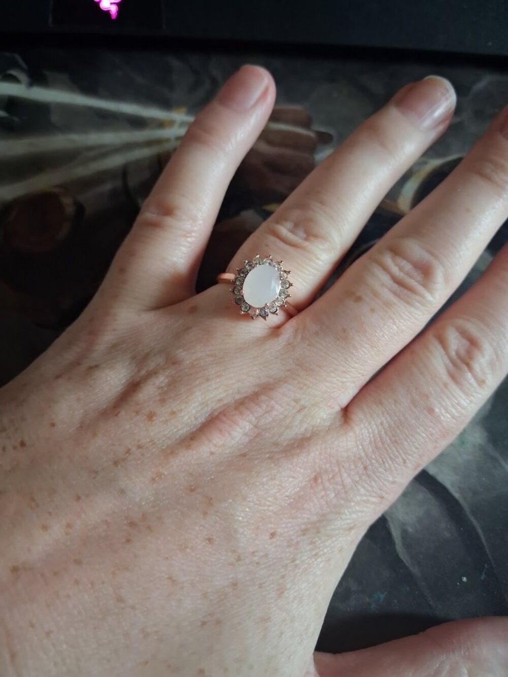 Milky white stoned ring